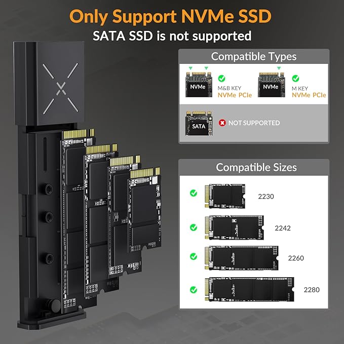 iDsonix M.2 NVMe PCIe SSD Enclosure Adapter Tool Free Aluminum, NVMe to USB C 3.2 Gen 2 10Gbps PCIe External Enclosure, Supports M-Key/B+M Key, with UASP Trim for 2230/2242/2260/2280 SSD