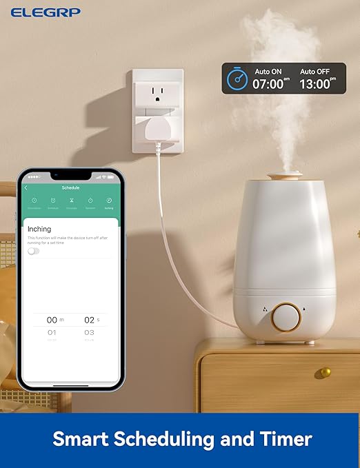 ELEGRP Matter Supported Mini Smart Plug, Smart Outlet 15A/1800W Max, Compatible with Apple Home, Siri, Alexa, Google Home, SmartThings, Compact Design, UL Certified, 2.4G Wi-Fi Only, White, 4 Pack
