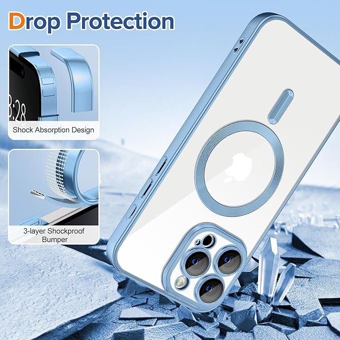 Hython Magnetic Clear for iPhone 16 Pro Case with Camera Lens Protector [Compatible with MagSafe] Luxury Plating Edge Slim Soft TPU Cover Protective Phone Case for iPhone 16 Pro, Matte Light Blue