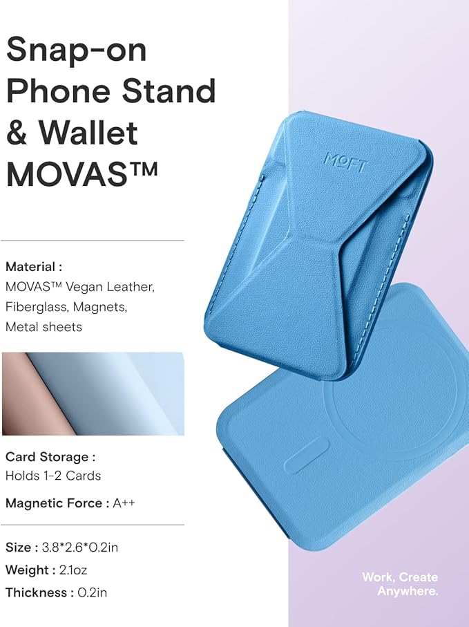 MOFT Magnetic Wallet Stand Compatible with iPhone 17/16/15/14/13/12 Series, Angle Adjustment & Magsafe Compatible MOVAS Phone Stand,Faded Jeans