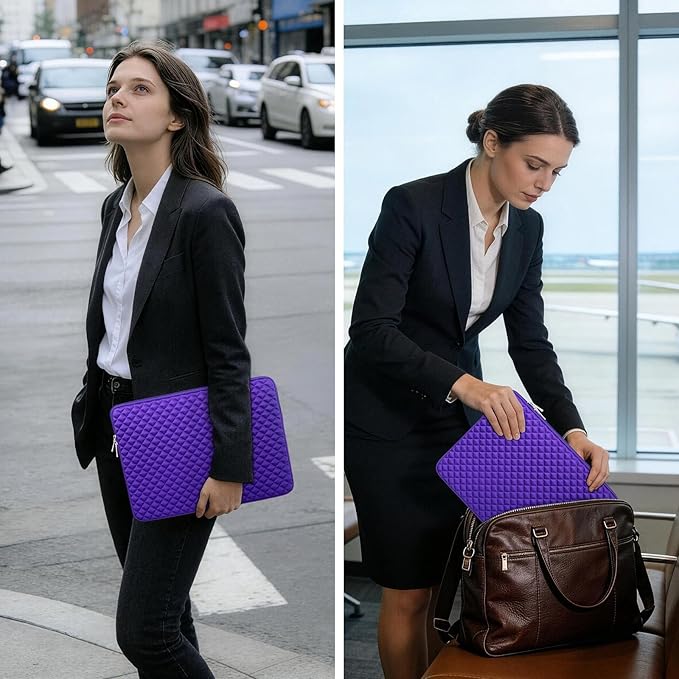 RAINYEAR 15 Inch Laptop Sleeve Diamond Foam Shock Resistant Padded Case Fluffy Lining Cover Carrying Bag Compatible with 15.4" MacBook Pro/Air, Surface Laptop 3/4 15", New XPS 15 Touch (Purple)