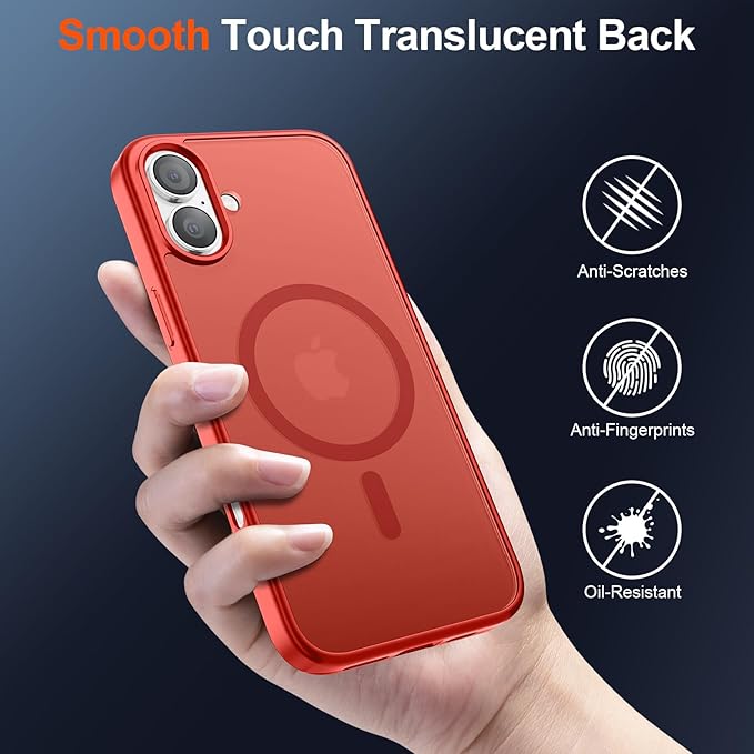 SUPFINE Magnetic for iPhone 17 Case (Compatible with MagSafe)(Military Grade Drop Protection) Translucent Matte Shockproof with Anti-Fingerprint Phone Cover 2025,Red
