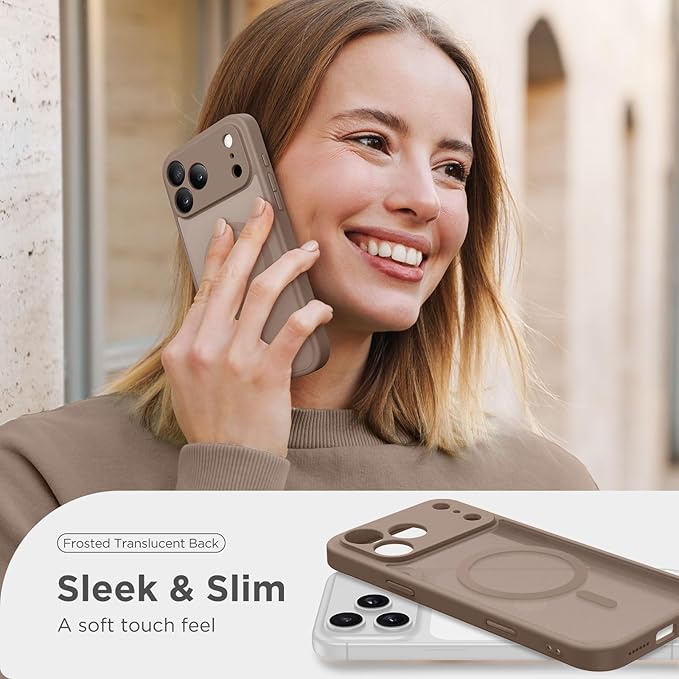 CAPRARO Magnetic for iPhone 17 Pro Case, Upgraded [Full Camera Protection] [Compatible with MagSafe] Protective Translucent Matte Women Girl Phone Case Cover, Withered Brown