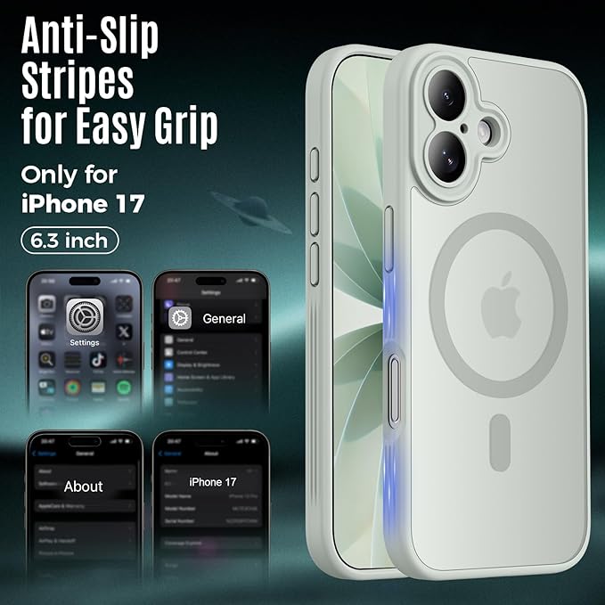 Symcele Designed for iPhone 17 Case, Compatible with MagSafe, [Camera Protection] [15FT Military Droptection] Shockproof Translucent Matte Anti-Slip Phone Case, 6.3", Calke Green