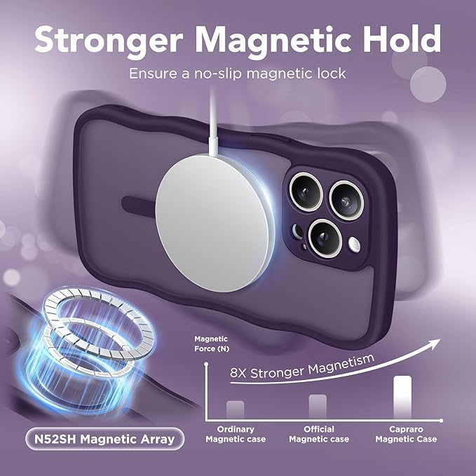 CAPRARO Cute for iPhone 15 Pro Max Case, Compatible with MagSafe, [Curly Wave Edge] [Full Camera Protection] [14 FT Drop Protection] Magnetic Phone Case for 15 Pro Max 6.7 Inch, Deep Purple