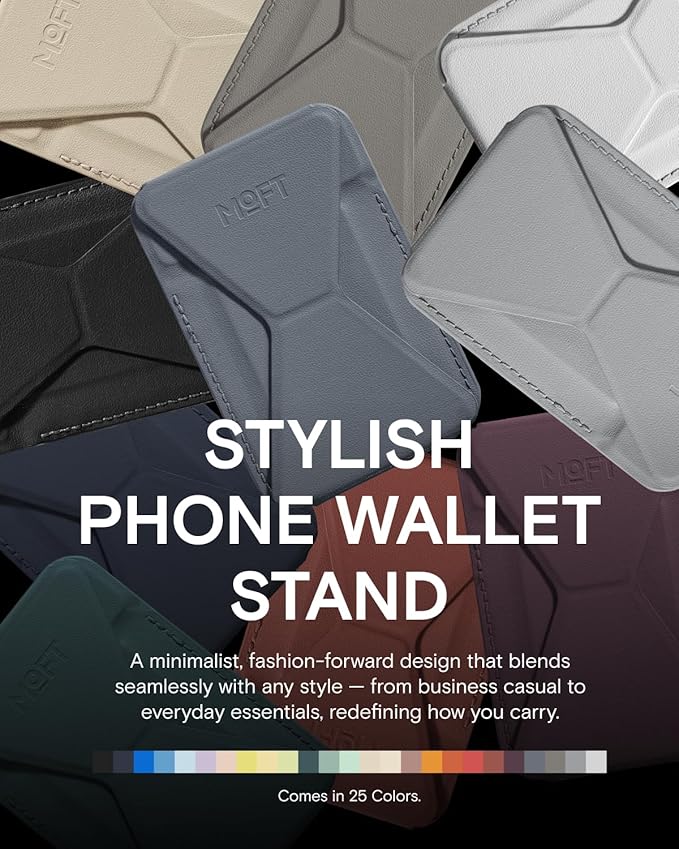 MOFT Magnetic Wallet Stand Compatible with iPhone 17/16/15/14/13/12 Series, Angle Adjustment & Magsafe Compatible MOVAS Phone Stand,Cool Grey