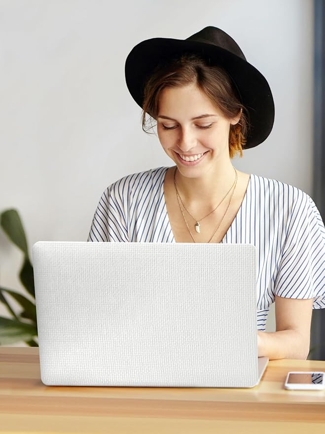Seorsok Compatible with MacBook Pro 16inch Case 2026-2021 M5 M4 M3 M2 M1 A3429 A3428 A3403 A3186 A2780 A2485,Elegant Fabric Leather Plastic Hard Shell Case&Keyboard Cover,White Woven No Logo Cutout