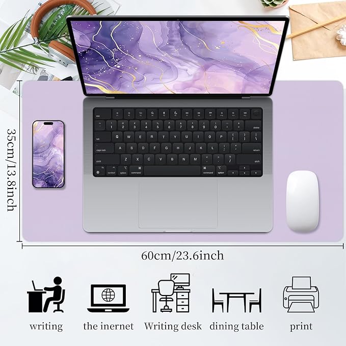 Bloss Purple Leather Desk Mat for Desktop,Desk Protector Pad Mats,Large Gaming Mouse Pad,Dual-Side Office Desks Mats for Keyboard and Mouse, Writing Pad for Office/Home.23.6"x 13.8"