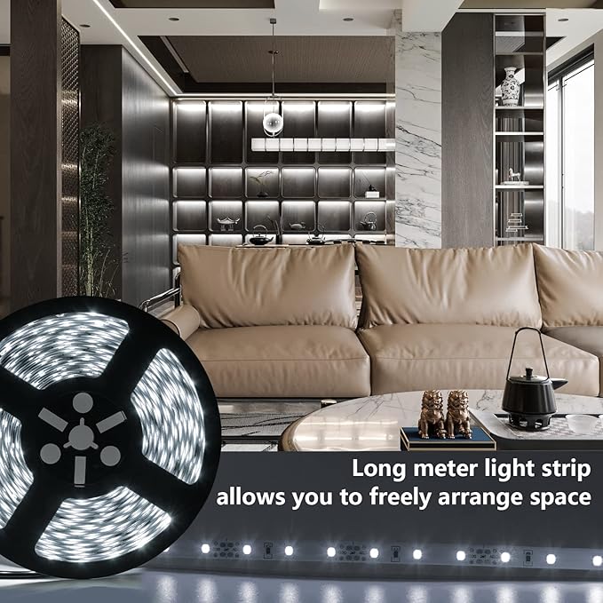 LED Strip Lights White 65.6ft Dimmable 6000K Bright White Strip Lighting, 12V 20M 1200 LEDs 2835 Flexible led Light for Kitchen, Under Cabinet, Bedroom, Wardrobe.