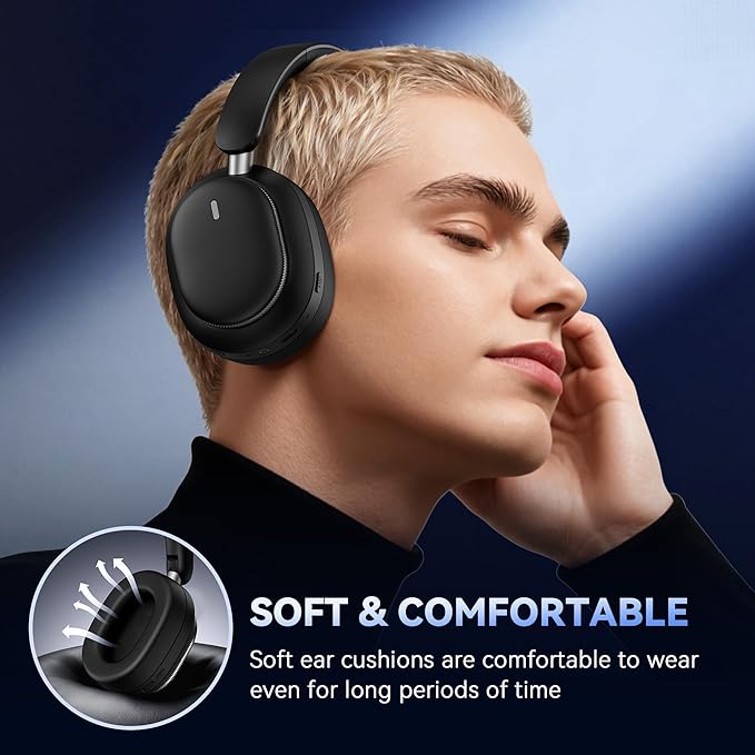 Pointcinco Hybrid Active Noise Cancelling Headphones, Over Ear Bluetooth 6.0 Wireless Headphones, 80H Playtime, Deep Bass, HiFi Stereo Sound, Lightweight Foldable for Travel, Home and Office(Black)
