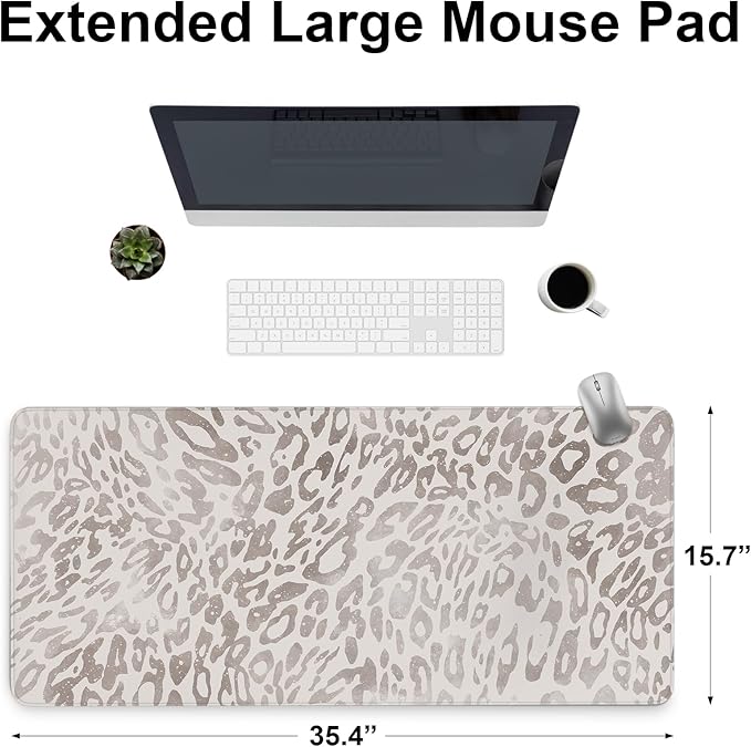 Leopard Gaming Mouse Pad Large, Large Mouse Pad for Desk, Extended Desk Mousepad with Non-Slip Rubber Base Stitched Edge Keyboard Mat for Gaming Home Office, 35.4" x 15.7"