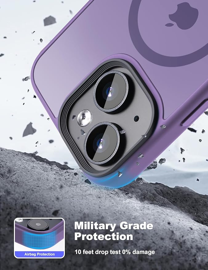 Tigowos Cellular Phone Case for iPhone 15 Plus & iPhone 14 Plus, Magnetic MIL-Grade Drop Tested, Matte Back Cover, Deep Purple