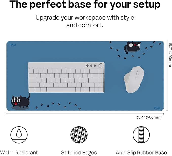 Pixio Mouse Pads - 36 x 16 inch XXL Deep Blue Cats Multifunctional Large Desk Mats for Gaming, Office, Desktop Anti-Slip Waterproof Washable Computer Mouse Mat