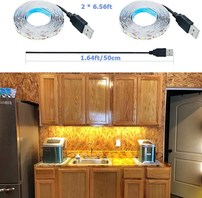 USB LED Strip Light Warm White 3000K 5V USB Powered 13.12ft/4M 240LEDs Flexible SMD2835 High Brightness No-Waterproof IP20 LED Tape Lights(2pcs x 6.6ft)