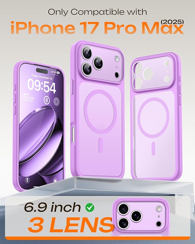 TOCOL for iPhone 17 Pro Max Case, Compatible with Magsafe Charger, Full Camera Protection, Translucent Matte for iPhone 17 Pro Max Phone Case 6.9 inch (Light Purple)