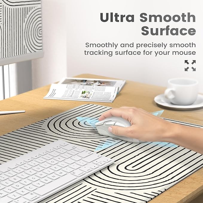 iCasso White Desk Matt for Desktop, Cute Desk Pad Mat, Large Mouse Pad, Anti-Slip Big Mousepad with Stitched Edges, Keyboard Pad for Computer(White)