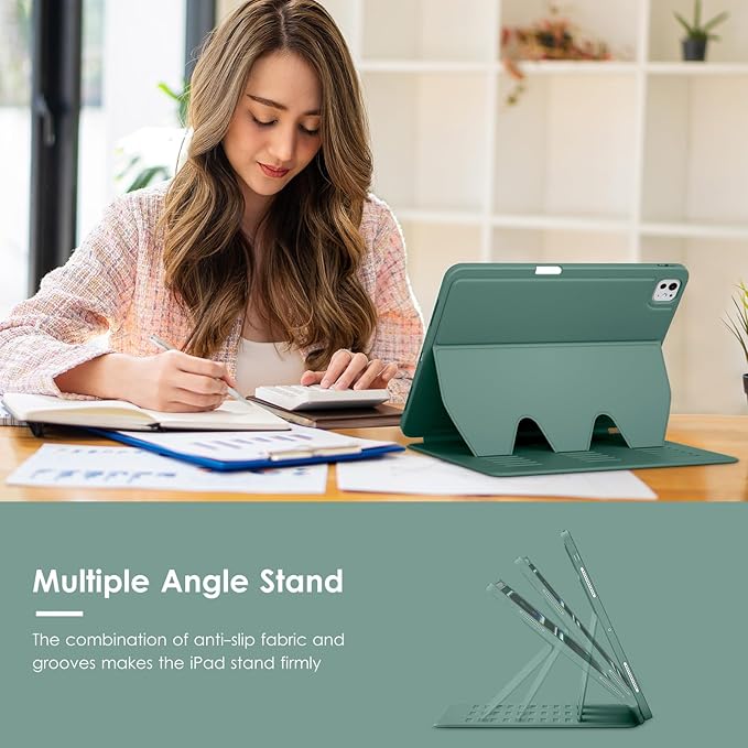 VIKESI Case for iPad iPad Pro 13-inch M5 or M4 Released in 2025 or 2024,Multiple Angles Magnetic Stand Cover,Shockproof Soft Back,Pencil Holder,and Auto Sleep/Wake,Green