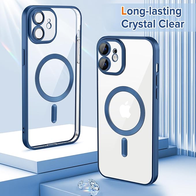 Hython Magnetic Clear for iPhone 11 Case with Camera Lens Protector [Compatible with MagSafe] Luxury Plating Edge Slim Soft TPU Cover Protective Phone Case for iPhone 11 6.1", Matte Deep Blue