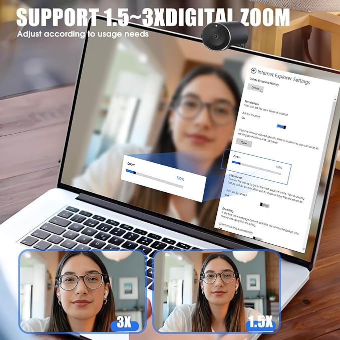 4K Webcam, UHD CMOS Sensor, Noise Canceling Mic, AI Autofocus, Adjustable FOV, Built-in Privacy Cover, Works for Teams, Zoom, Google Meet, PC/Mac/Laptop/MacBook/Tablet