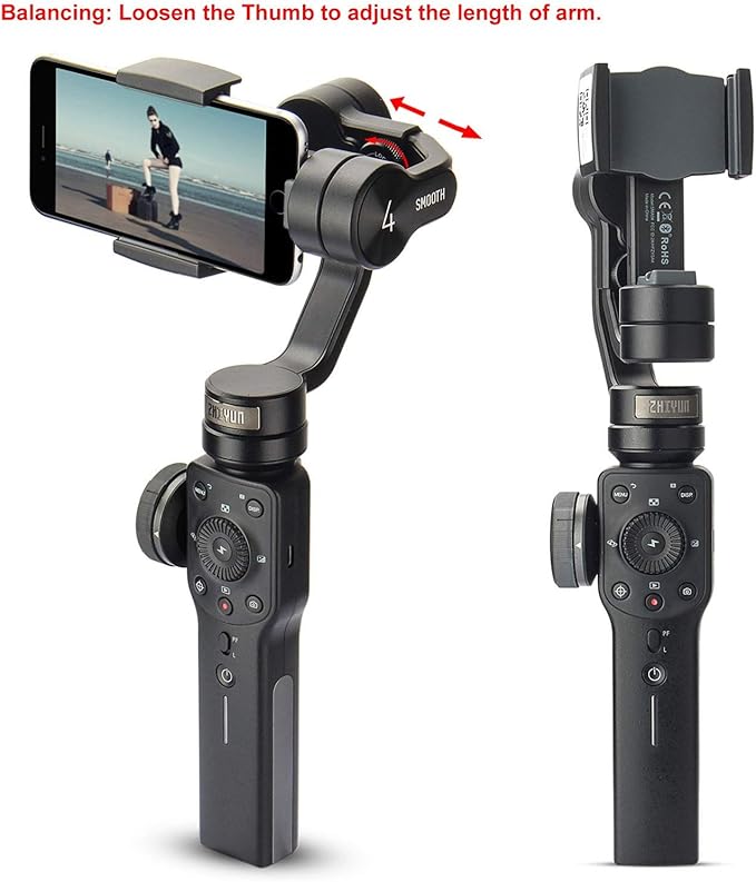 Zhiyun Smooth 4 Gimbal Stabilizer for Smartphone iPhone Android Cell Phone 3-Axis Handheld Gimbal for Vlogging YouTube Vlog TikTok Instagram Live Video Kit Support Cellphone 210g MAX