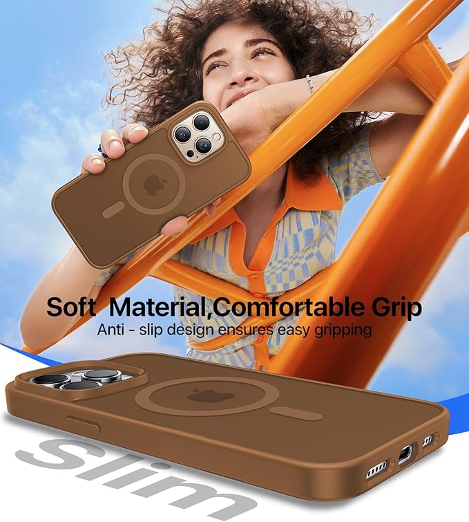 Magnetic for iPhone 15 Pro Max Case[Compatible with MagSafe][Military-Grade Drop Protection][Anti-Yellowing]Shockproof Protective Translucent Matte Cover for iPhone 15 Pro Max Phone Case,Brown