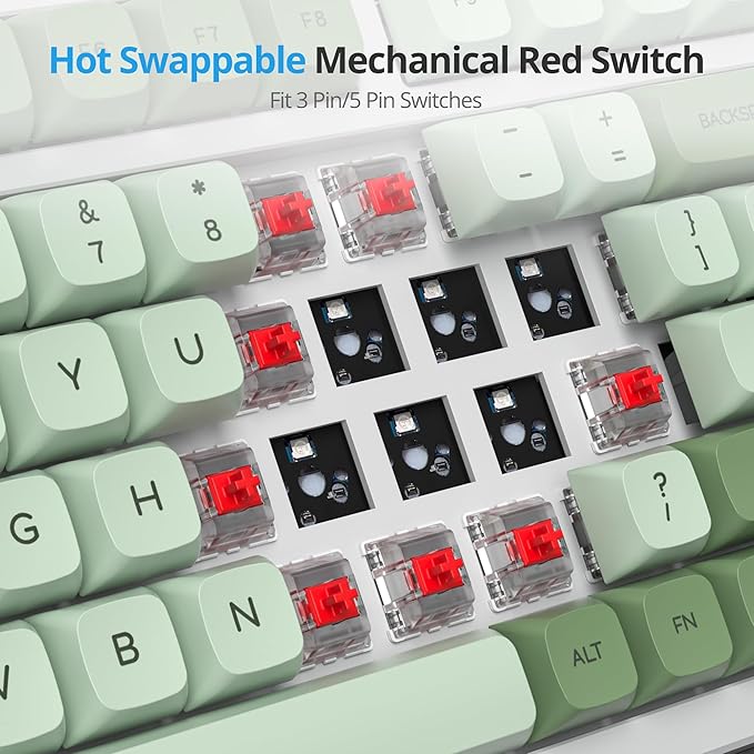Wired Creamy Gaming Keyboard with Number Pad, 96% Hot-swappable Mechanical Keyboard, Full Layout Custom Keyboard Gasket Mounted with Red Switch Knob Control(Green)