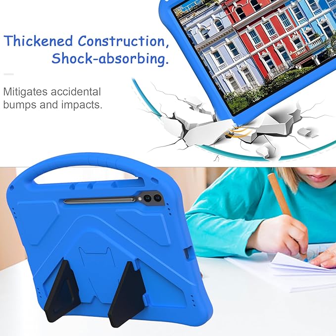 Kids Case for Samsung Galaxy Tab S10 Ultra/S9 S8 Ultra 14.6-inch Tablet, Techcircle Light Weight Shock Proof EVA Foam Handle Rugged Stand Protective Cover, Blue