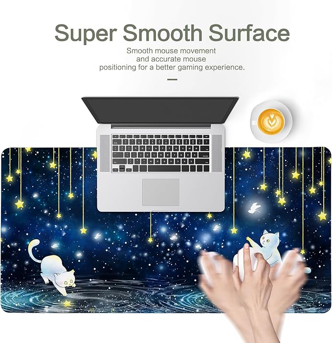 Cat Mouse Pad Desk Mat, Picking Star Cats Gaming Mouse Pad Blue Starry Sky Desk Pad Mousepad XXL Extended Keyboard Mat Mouse Mats, Waterproof, Computer Accessories, Gaming Room Decor, Magic Gift