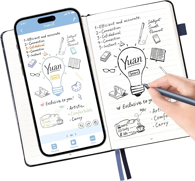 Digital Pen Writing Set - Smart Pen for Note-Taking with Notebook, Real time Sync Digitizing for Paper Notes Meeting Convert to Text Storing Sharing Sync Pen with Notebook is Good Christmas Tech Gifts