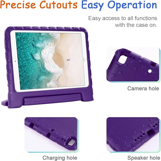 Kids Case for iPad 9th/8th/7th Generation (2021/2020/2019), iPad 10.2" Shockproof Case, Techcircle Handle Stand Lightweight EVA Foam Bumper Protective Rugged Drop Protection Child Proof Cover, Purple