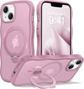 CAPRARO for iPhone 13 Case & iPhone 14 Case with 360° Spin Magnetic Stand for Women, [Compatible with MagSafe] [Camera Protection] Cute Wave Translucent Matte Case for iPhone 13/14, Black Currant