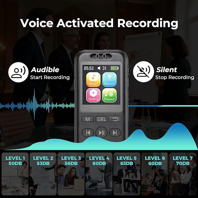 64GB Digital Voice Recorder, Small Voice Activated Recorders with Playback, 1536Kbps Audio, 70dB Noise Reduction, A-B Repeat Recording Device Portable Mini for Lectures, Meetings, Interview etc