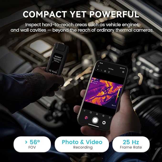 MiLESEEY TP2 Wireless Thermal Imaging Camera for All iPhone, iPad & Android Devices, 512×384 Super Resolution Infrared Camera, 25Hz Detachable Thermal Imager for Electrical, Building, HVAC Detection