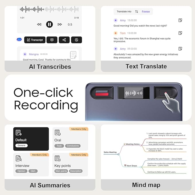 AI Voice Recorder, AI Note Taker w/APP Control and Transcription & Summarize, 150 Languages, Noise Cancellation, 64GB Memory, Pocket Note Pro Taking Device for Meeting, Interviews & Calls