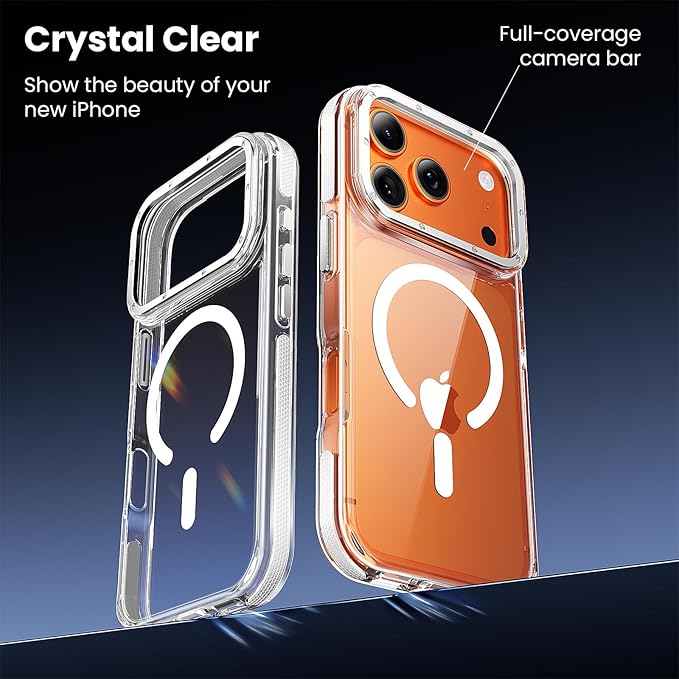 Anti-Yellowing for iPhone 17 Pro Max Case，1X Screen Protector +1X Camera Lens, [Compatible with MagSafe] [12FT Military Grade Drop] Slim Thin Phone Cover 6.9 Inch,Clear White