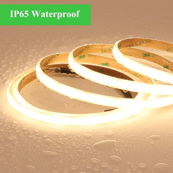 JOYLIT Diffused COB LED Light Strip 24V 3000K Warm White 16.4FT 525LM/FT Super Bright UL Premium Milky White Gel Coated Waterproof LED Tape Spotless 1400LEDs 100W Dimmable CRI 92+