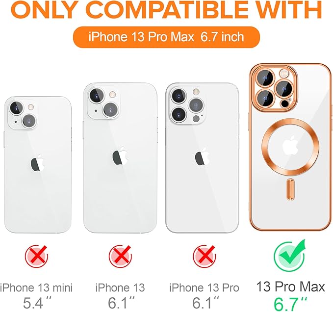 Hython Magnetic Clear for iPhone 13 Pro Max Case with Camera Lens Protector [Compatible with MagSafe] Plating Edge Slim Soft TPU Cover Protective Phone Case for iPhone 13 Pro Max 6.7", Orange