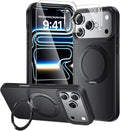 toushion 3 in 1 for iPhone 17 Pro Case with Stand Black,Build in Kickstand,Screen Protector *1 & Camera Lens Protector*1,Fits MagSafe, Slim Matte Finish Shockproof Phone Cover