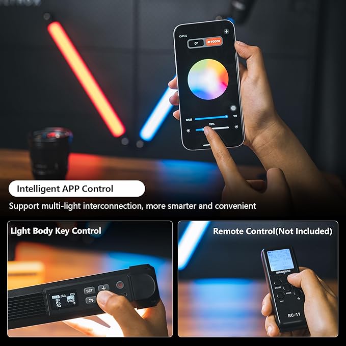 VILTROX K60 RGB LED Light Wand, Handheld 360° RGB LED Video Light Stick for Photography with APP Control, 2500K-8500K Dimmable, CRI97+, 2200mAh Rechargeable Battery,26 Light Scenes,LCD Display
