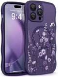 GVIEWIN for iPhone 14 Pro Case Compatible with MagSafe [Curly Wave Edge][Full Camera Protection] Floral Translucent Shockproof Magnetic Women Phone Case for 14 Pro, Floratopia/Deep Purple