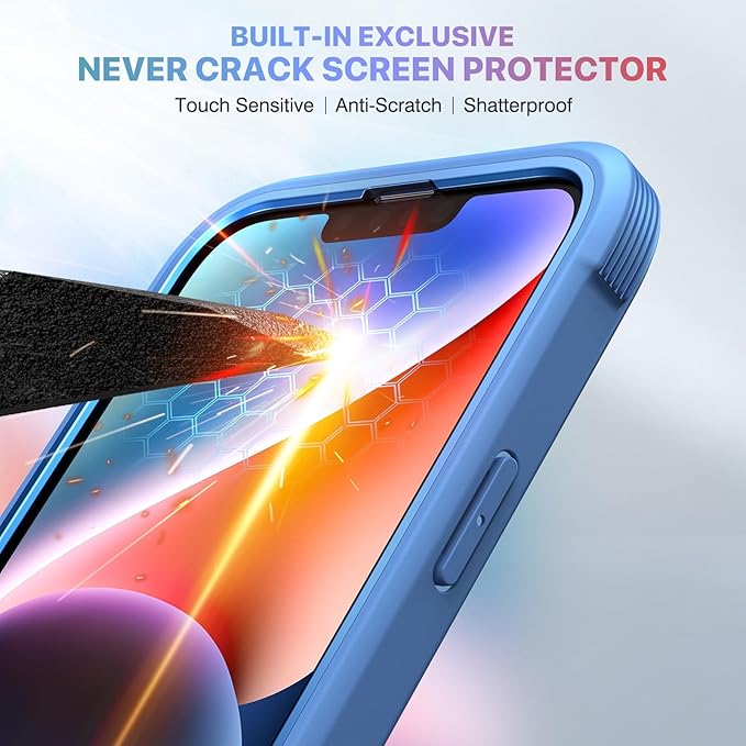 Diaclara Designed for iPhone 14 Plus Case, Full Body Rugged Case with Built-in Touch Sensitive Anti-Scratch Screen Protector, with Camera Lens Protector (Blue and Clear)