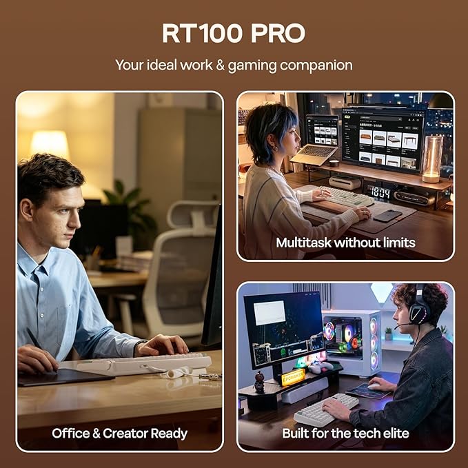 EPOMAKER RT100 PRO Wireless Gaming Keyboard with 1.54" Screen&Knob, RGB, 2.4Ghz/BT/USB-C, Hot Swap, 5000mAh, PBT Keycap, Custom Driver, Retro Mechanical Keyboard for Win/Mac (White, Creamy Jade)