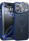 Magnetic 3 in 1 for iPhone 15 Pro Max Case, [Omni-Directional Protection] with 1x Screen Protector + 1x Camera Cover, [Seamless Work with Magsafe] Protective Silm Case for iPhone 15 Pro Max Blue