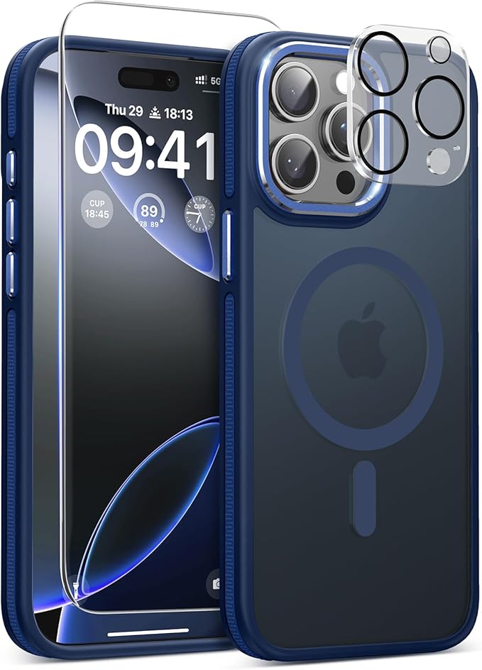Magnetic 3 in 1 for iPhone 15 Pro Max Case, [Omni-Directional Protection] with 1x Screen Protector + 1x Camera Cover, [Seamless Work with Magsafe] Protective Silm Case for iPhone 15 Pro Max Blue