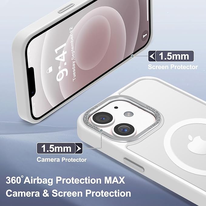 Newfuture Designed for iPhone 12 Case/iPhone 12 Pro Case with Magnetic [13 FT Military Drop Protection] [Compatible with Magsafe] Translucent Shockproof with Anti-Fingerprint Phone Case, Frosted White