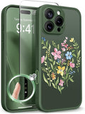 GVIEWIN for iPhone 16 Pro Case Compatible with MagSafe, [Military Grade Protection] [Screen Protector] Full Camera Protection Floral Translucent Women Magnetic Phone Case, Bloomcore/Forest Green