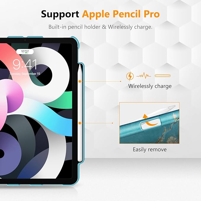 Fintie Rotating Case for iPad Air 11-inch M4/M3/M2 (2026/2025/2024), iPad Air 5th (2022) / 4th Generation 10.9 Inch - 360 Degree Rotating Protective Stand Cover with Pencil Holder, Blossom