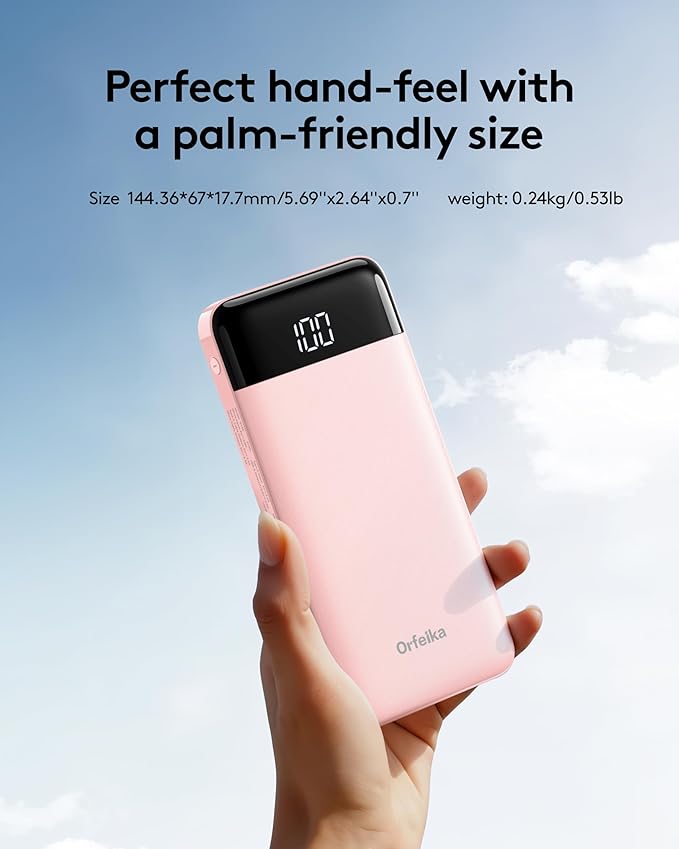 Orfeika Portable Phone Charger, 10000mAh Portable Charger Power Bank with Built-in Cables, Travel Essential Battery Pack Compatible with iPhone, Samsung, Google, iPads, Tablets, etc