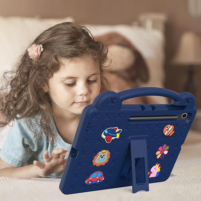 AKABEILA Compatible with Samsung Galaxy Tab A11+ 2025 Tablet Case, Kids Friendly Universal Lightweight Shockproof Protective Case with Shoulder Strap & Stand Handle Navy Blue