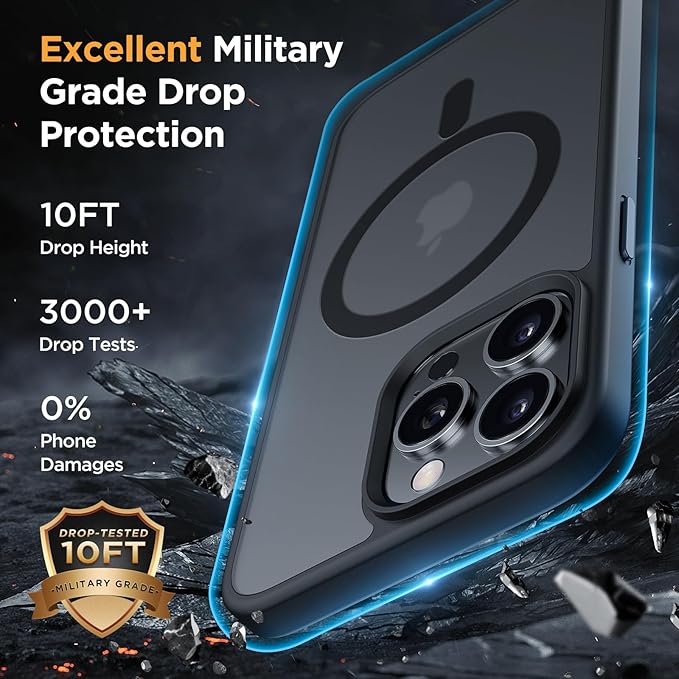 Miracase Magnetic for iPhone 15 Pro Max Case 6.7 inch (Compatible with MagSafe)（with 2X Screen Protectors） Military-Grade Protection, Anti-Fingerprint Translucent Matte Phone Cover, Black